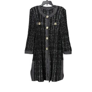 Misook Black Gray Knit Button Up Long Cardigan Size Medium Modest Classic Fall
